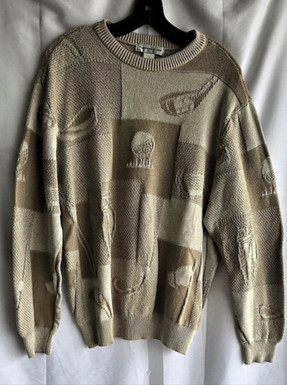 Vintage Cypress Links Block Knit Golf Cotton Crewneck Pullover Sweater, Large